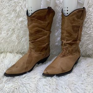 Dingo cowboy boots metal detail suede fabric women brown